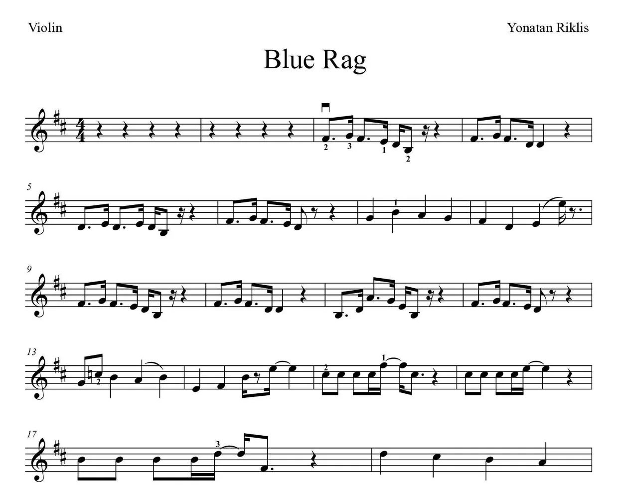 Noten von Blue Rag für Geige (Schwer), erste Zeilen