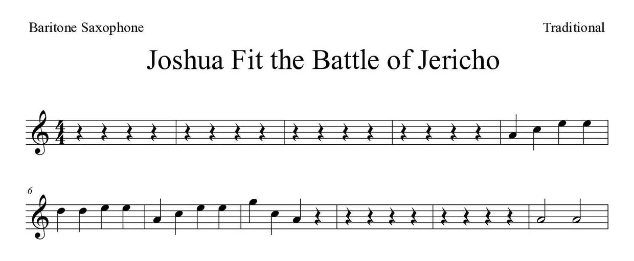 Noten von Joshua Fit the Battle of Jericho für Baritonsaxophon (Einfach), erste Zeilen