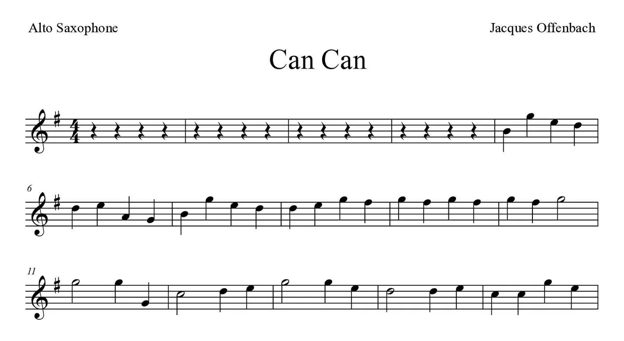 ‘Can Can’ Alto Saxophone 악보의 첫 몇 줄