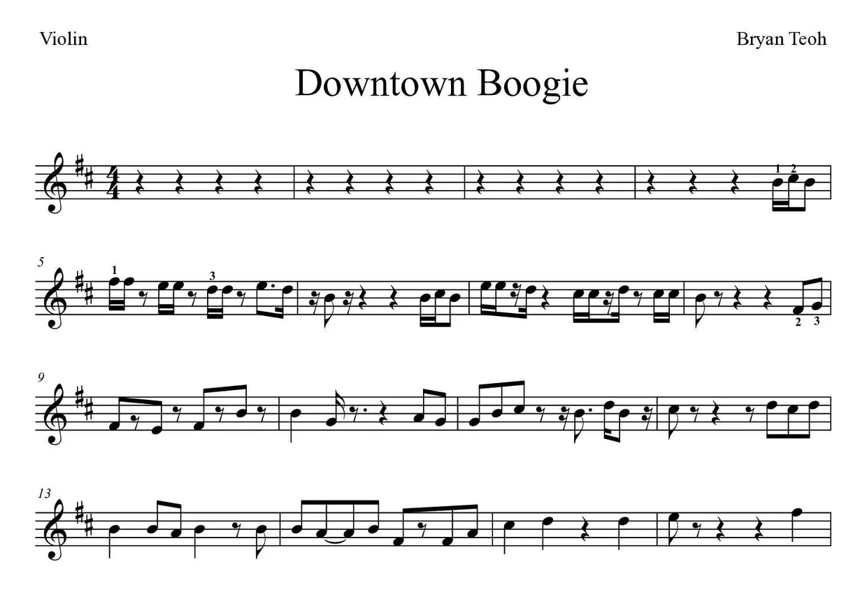 Noten von Downtown Boogie für Geige (Experte), erste Zeilen
