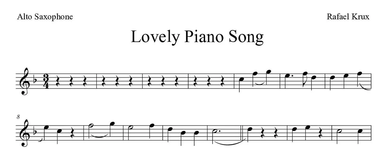 Partition de Lovely Piano Song pour saxophone alto, premières lignes