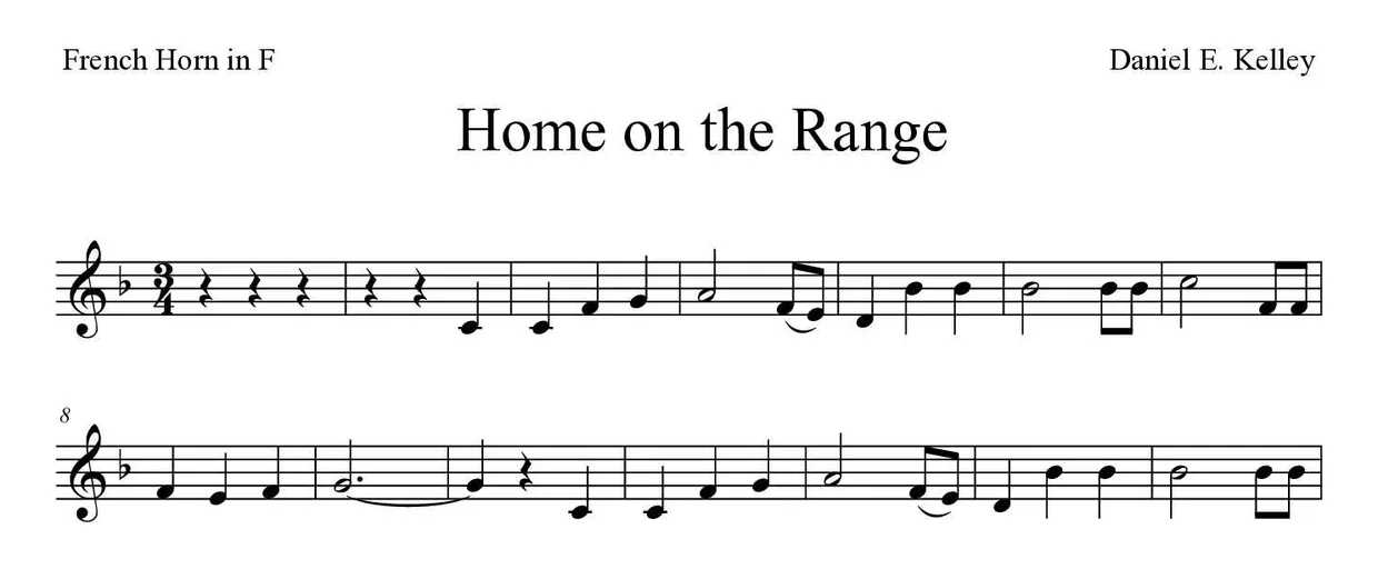 ‘Home on the Range’ French Horn 악보의 첫 몇 줄