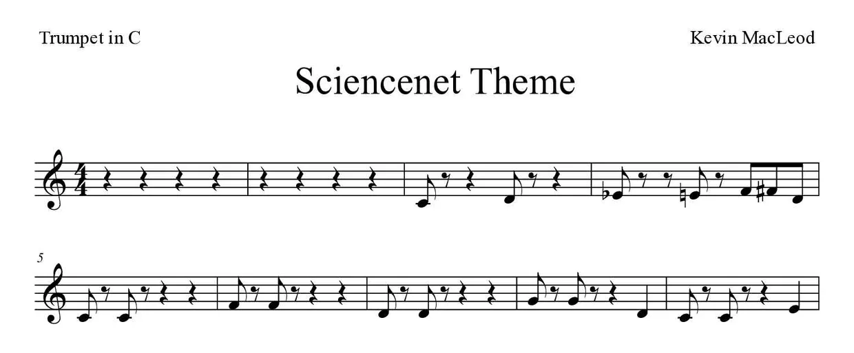 Sheet music of Sciencenet Theme for trumpet in C (Medium), first lines