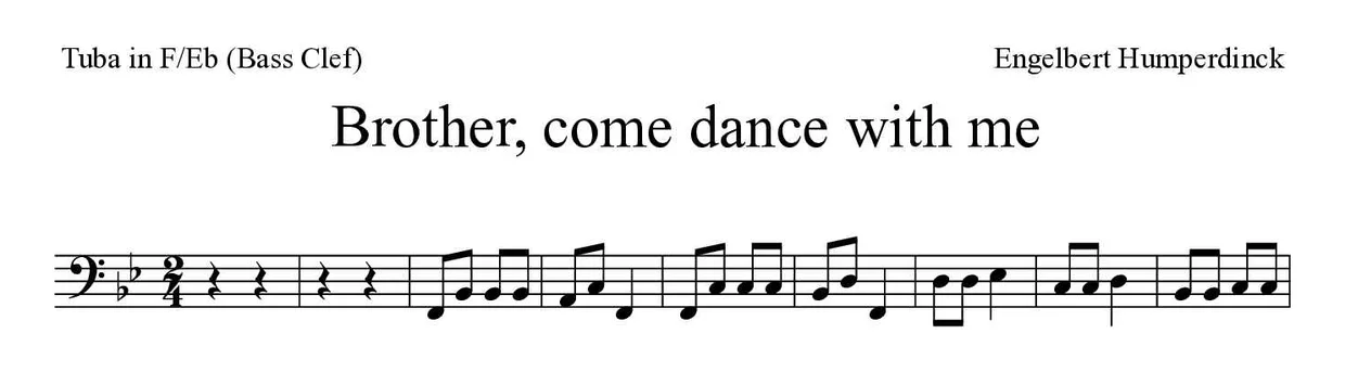 Partitura de Brother, come dance with me para tuba en Fa/Mib (clave de Fa), primeras líneas