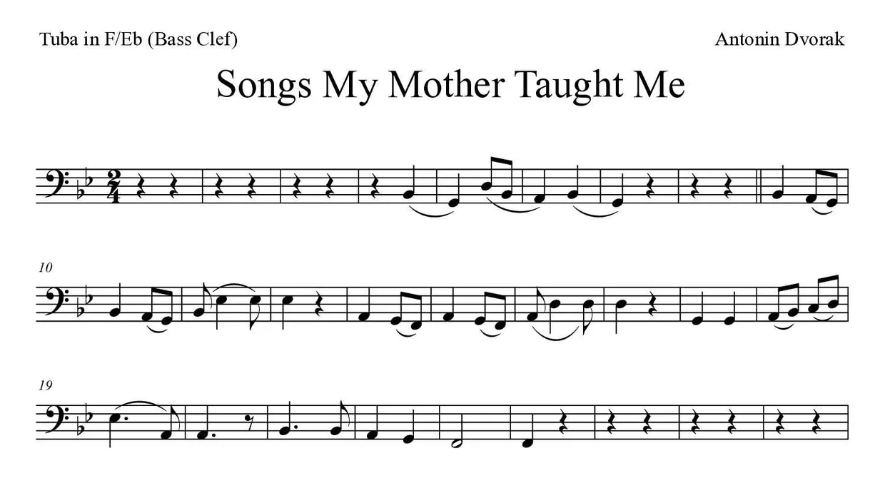 Noten von Als die alte Mutter für Tuba in F/Es (Bassschlüssel) (Mittel), erste Zeilen