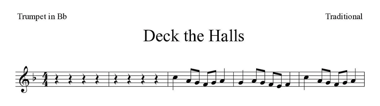 Partition de Deck the Halls pour trompette en si bémol, premières lignes