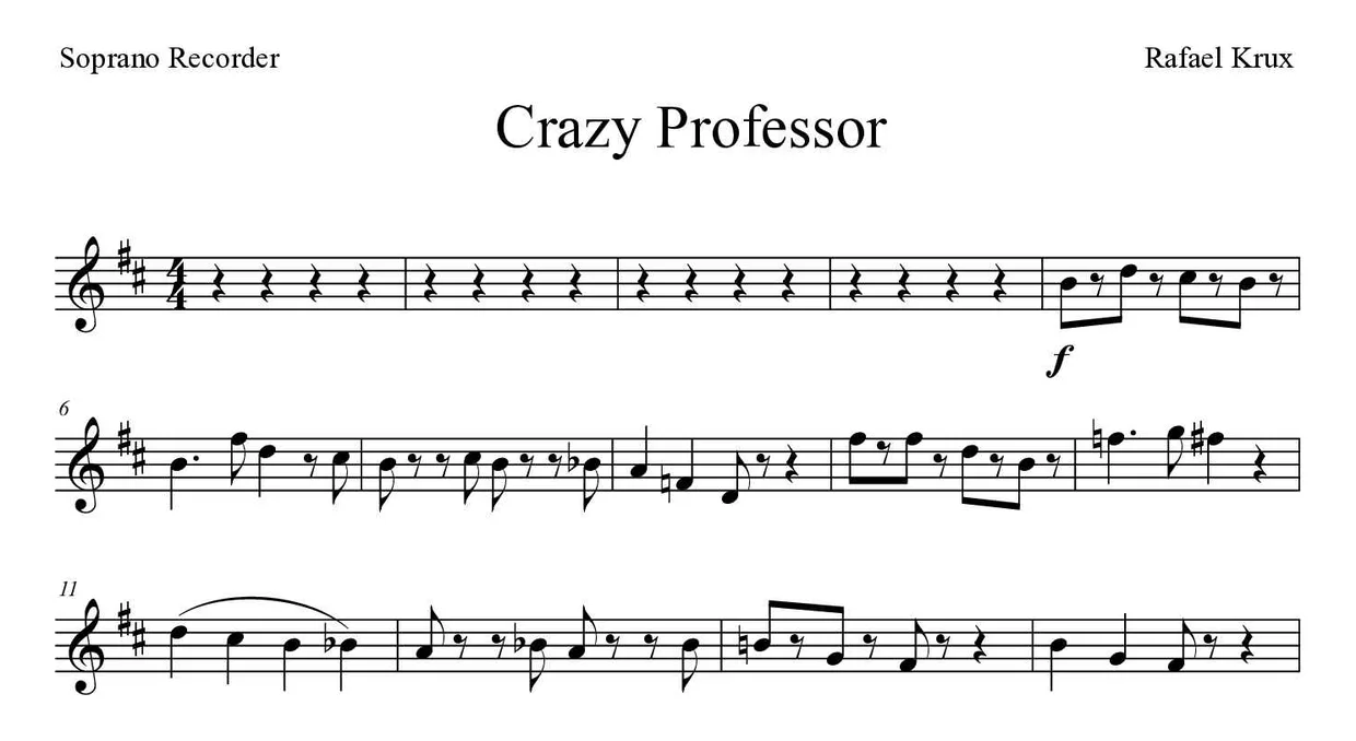 Partitura de Crazy Professor para flauta dulce, primeras líneas