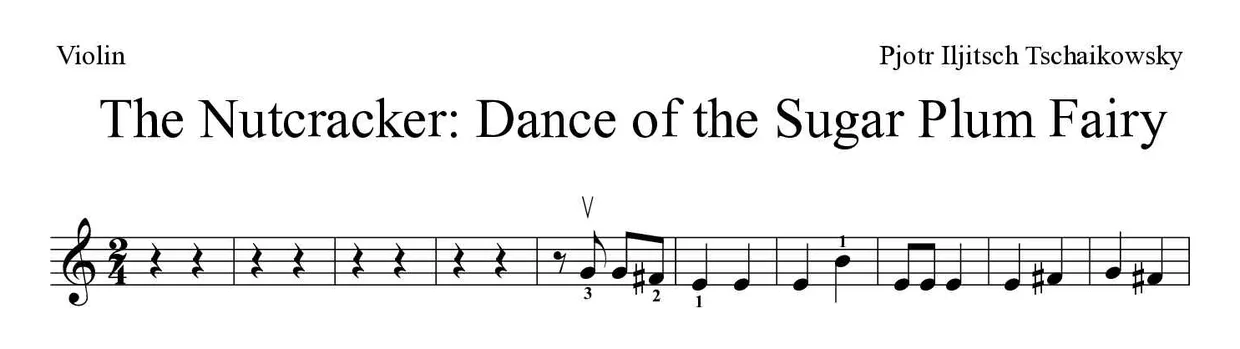 Bladmuziek van The Nutcracker: Dance of the Sugar Plum Fairy voor violin, eerste regels