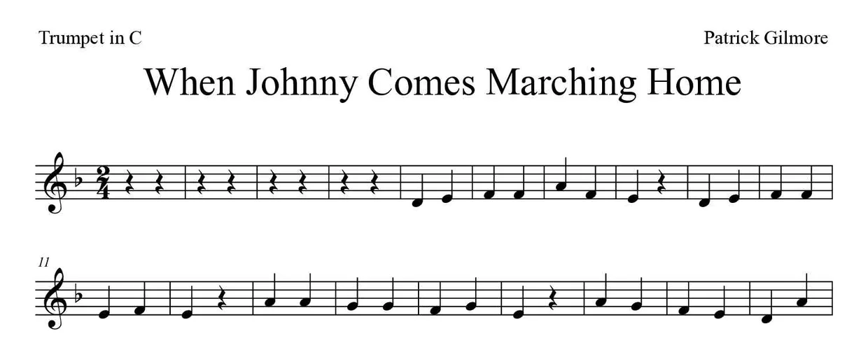 Spartito di When Johnny Comes Marching Home per trumpet in C, prime righe