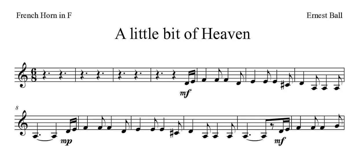 Noten von A little bit of Heaven für Horn (Mittel), erste Zeilen