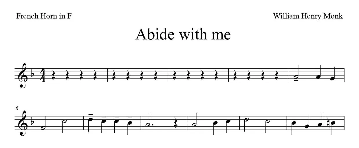 Partition de Abide with me pour cor d'harmonie, premières lignes