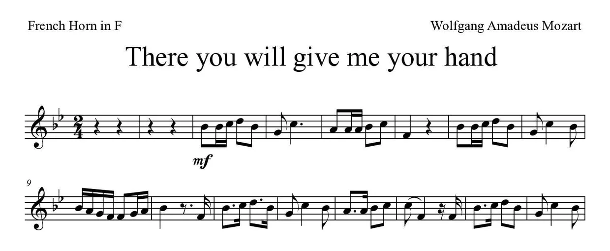 Sheet music of There you will give me your hand for French horn (Expert), first lines