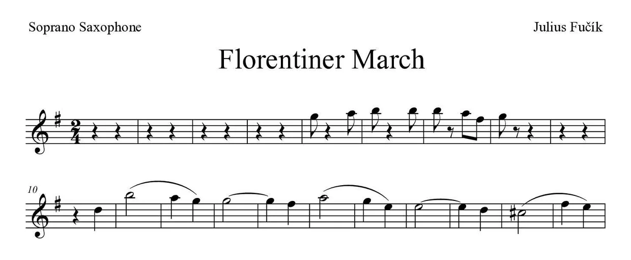 Spartito di Florentiner March per soprano saxophone, prime righe