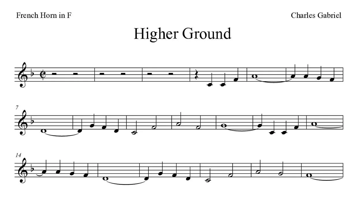 Partition de Higher Ground pour cor d'harmonie, premières lignes