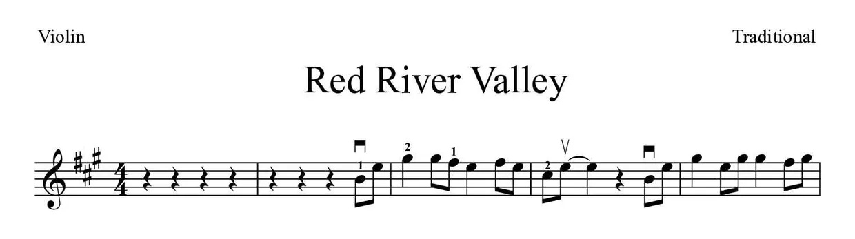 Partition de Red River Valley pour violon, premières lignes