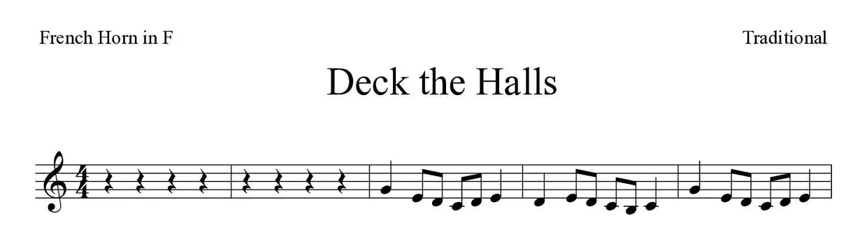 Partition de Deck the Halls pour cor d'harmonie, premières lignes