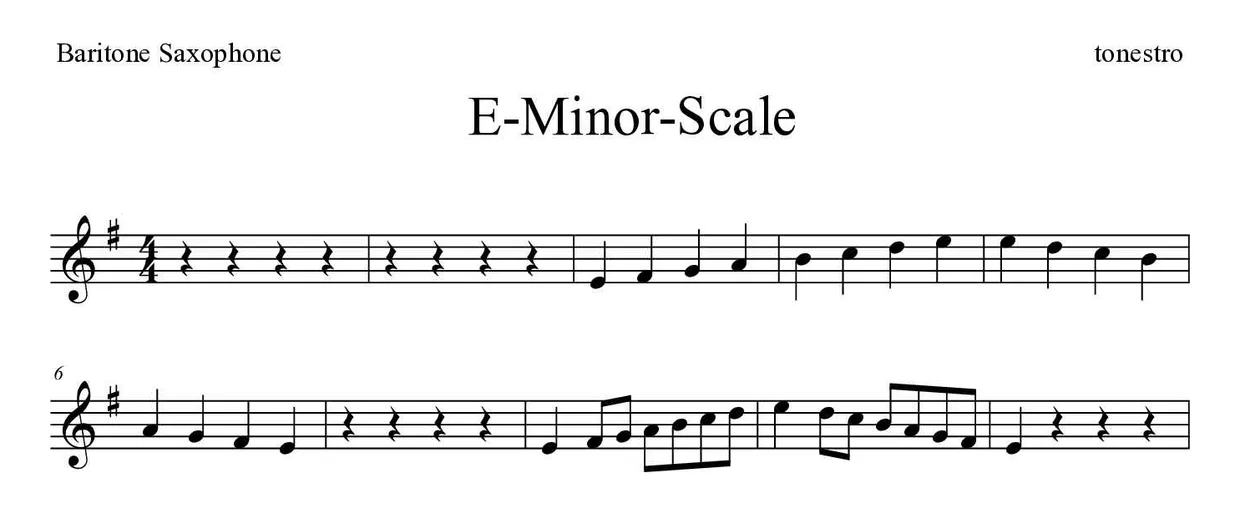 Partition de E-Minor-Scale pour saxophone baryton, premières lignes