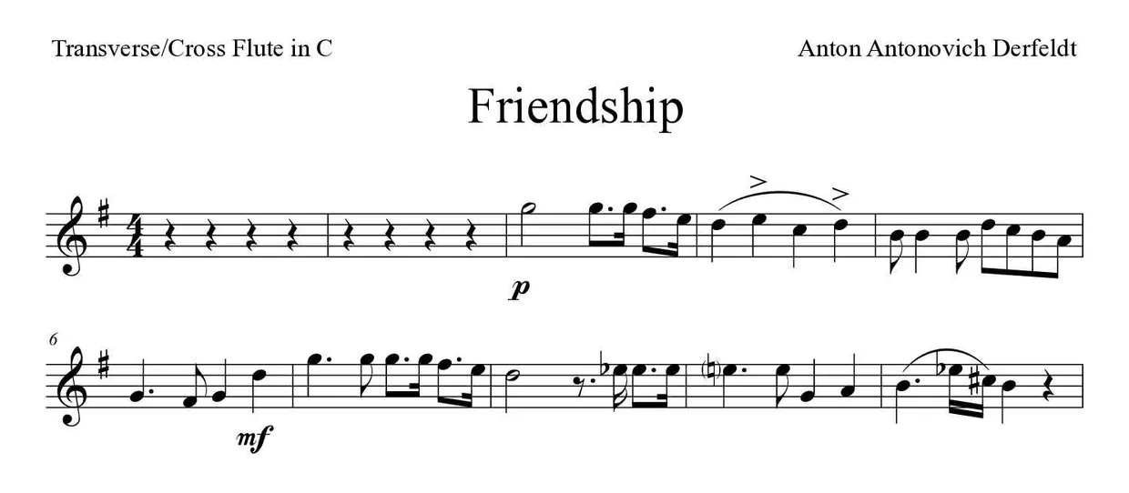 Noten von Freundschaft für Querflöte (Experte), erste Zeilen