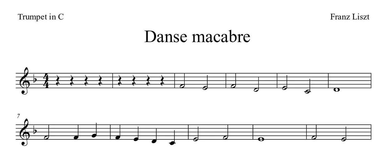 ‘Danse macabre’ Trumpet in C 악보의 첫 몇 줄