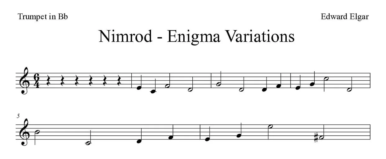‘Nimrod - Enigma Variations’ Trumpet in Bb 악보의 첫 몇 줄