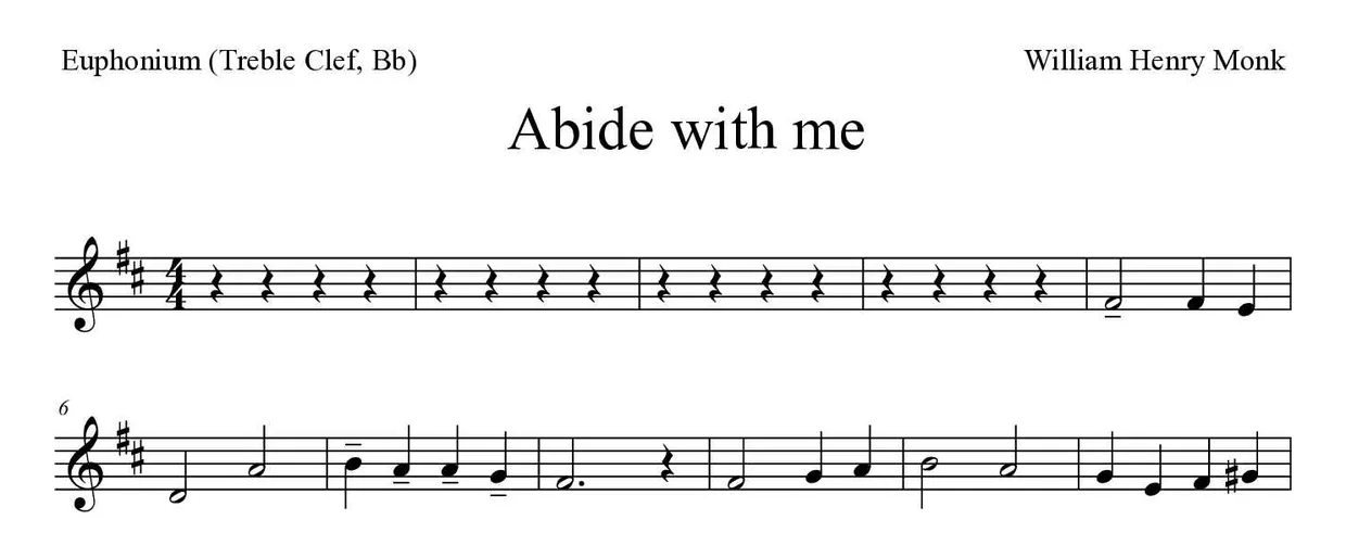 Bladmuziek van Abide with me voor euphonium (treble clef, Bb), eerste regels