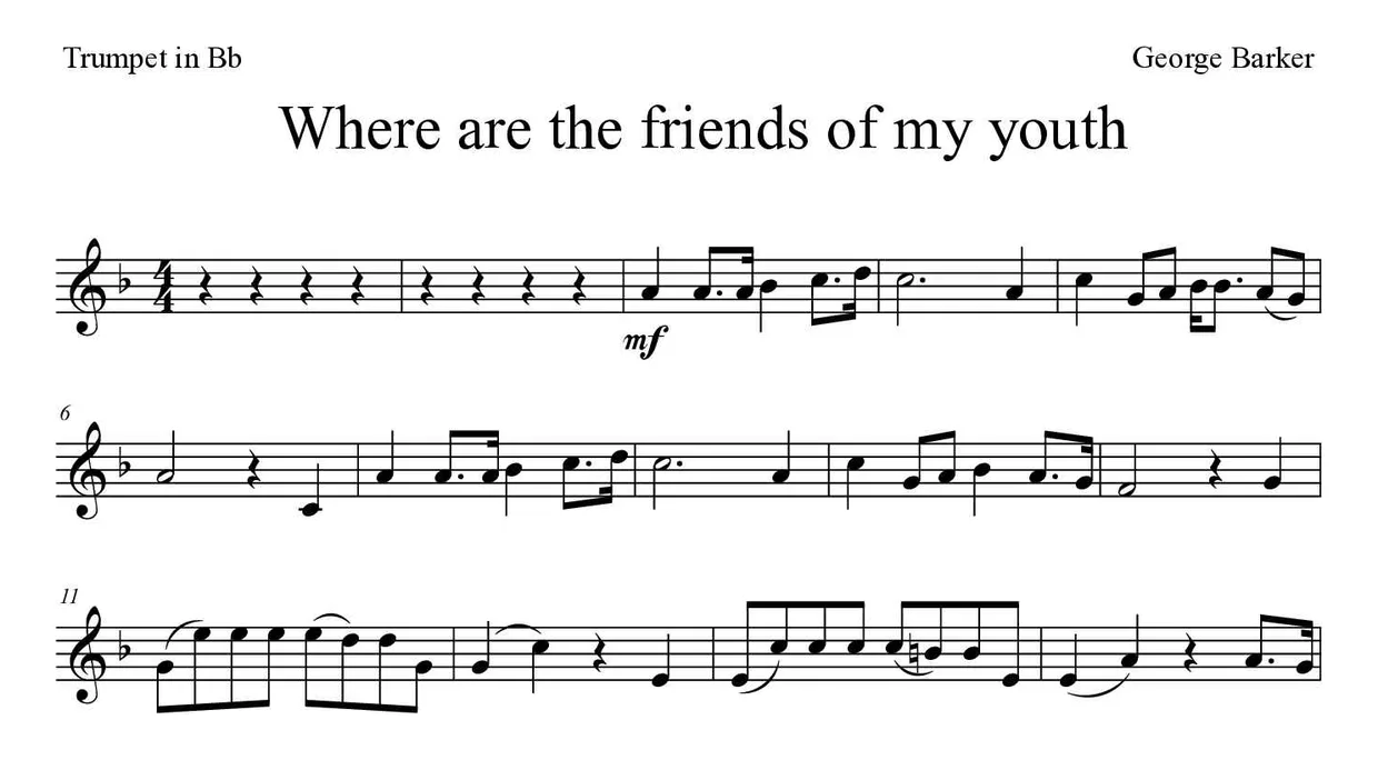 Noten von Where are the friends of my youth für Trompete in B (Schwer), erste Zeilen