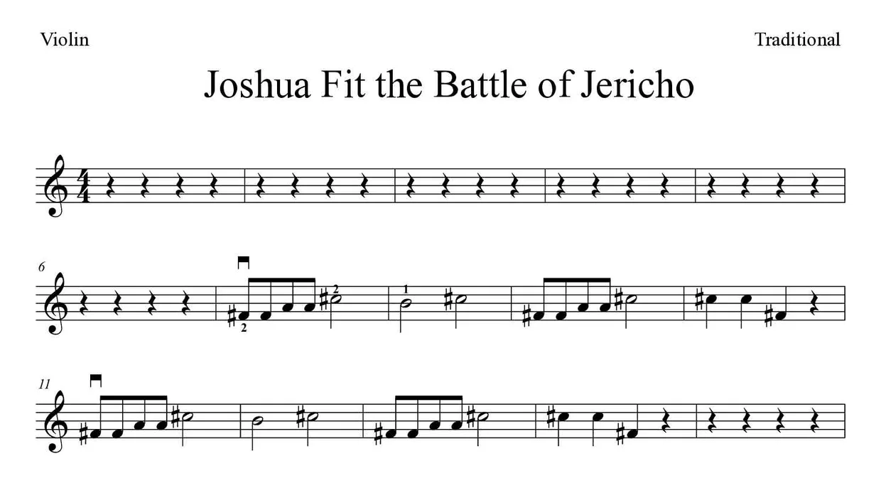 Bladmuziek van Joshua Fit the Battle of Jericho voor violin, eerste regels