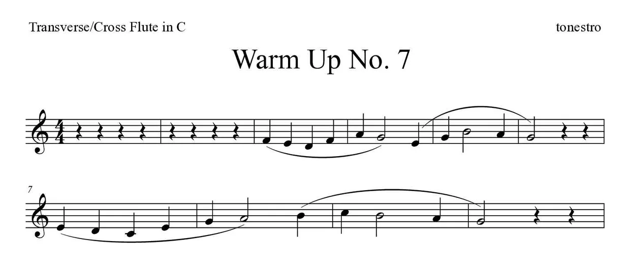 Bladmuziek van Warm Up No. 7 voor flute, eerste regels