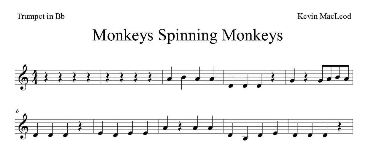 Partition de Monkeys Spinning Monkeys pour trompette en si bémol, premières lignes
