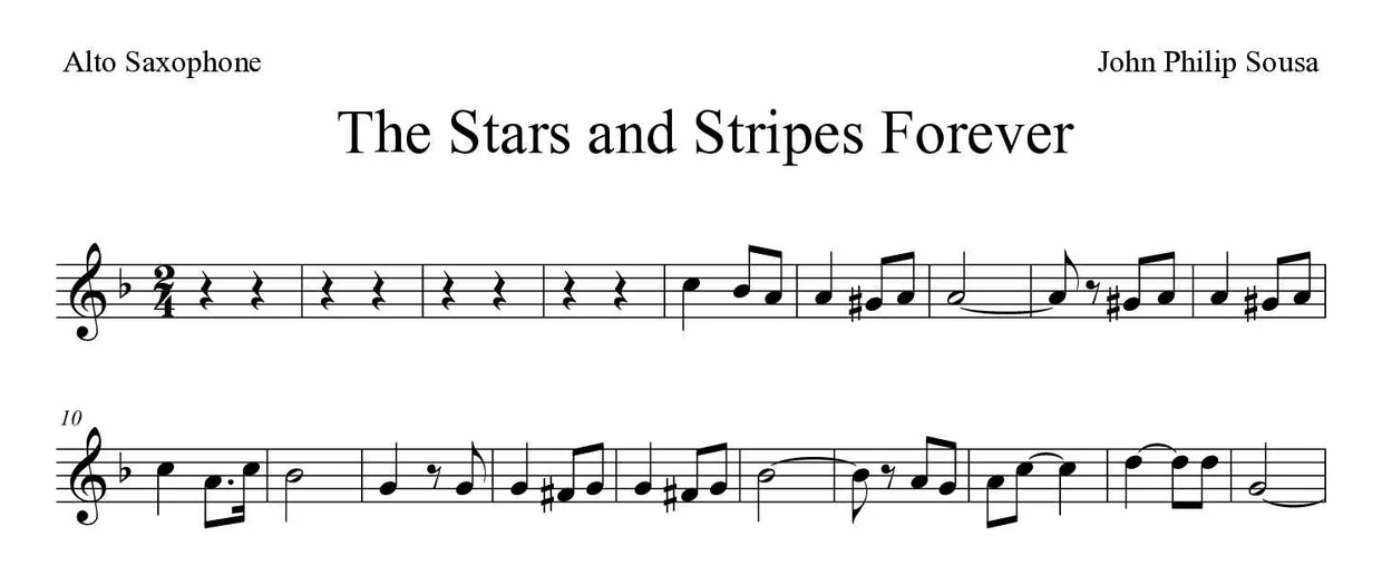 Noten von The Stars and Stripes Forever für Altsaxophon (Mittel), erste Zeilen