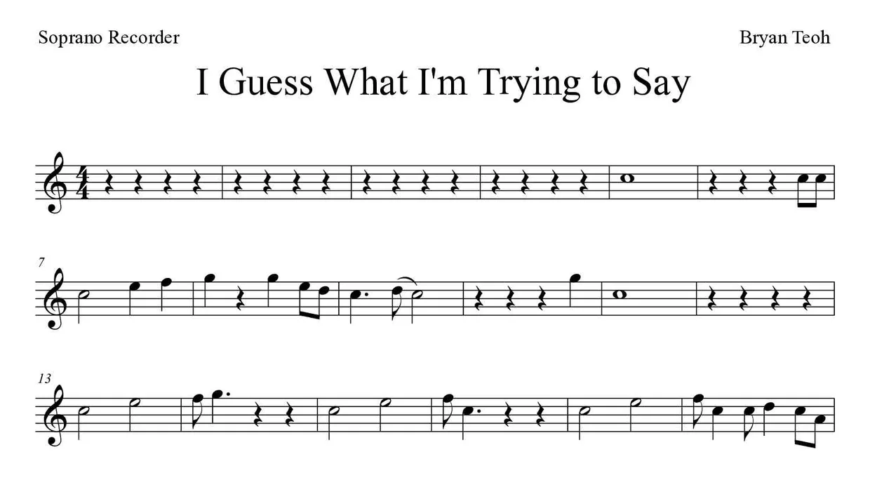 Partitura de I Guess What I'm Trying to Say para flauta de bisel, primeiras linhas