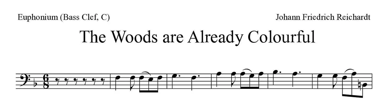 Noten von Bunt sind schon die Wälder für Euphonium (Bassschlüssel, C) (Mittel), erste Zeilen