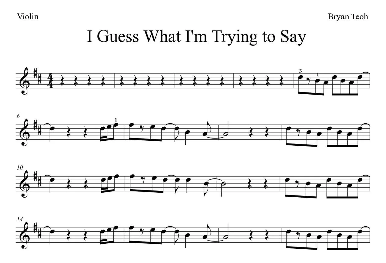 Partitura de I Guess What I'm Trying to Say para violín, primeras líneas
