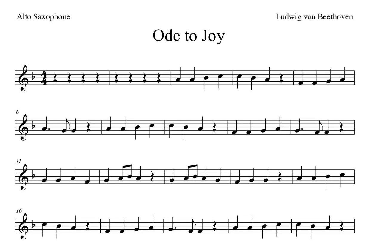 Noten von Ode an die Freude für Altsaxophon (Einfach), erste Zeilen