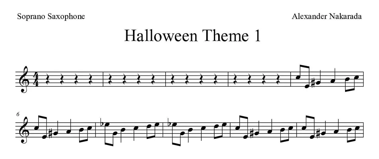 Partition de Halloween Theme 1 pour saxophone soprano, premières lignes
