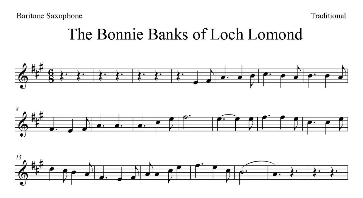Partition de The Bonnie Banks of Loch Lomond pour saxophone baryton, premières lignes