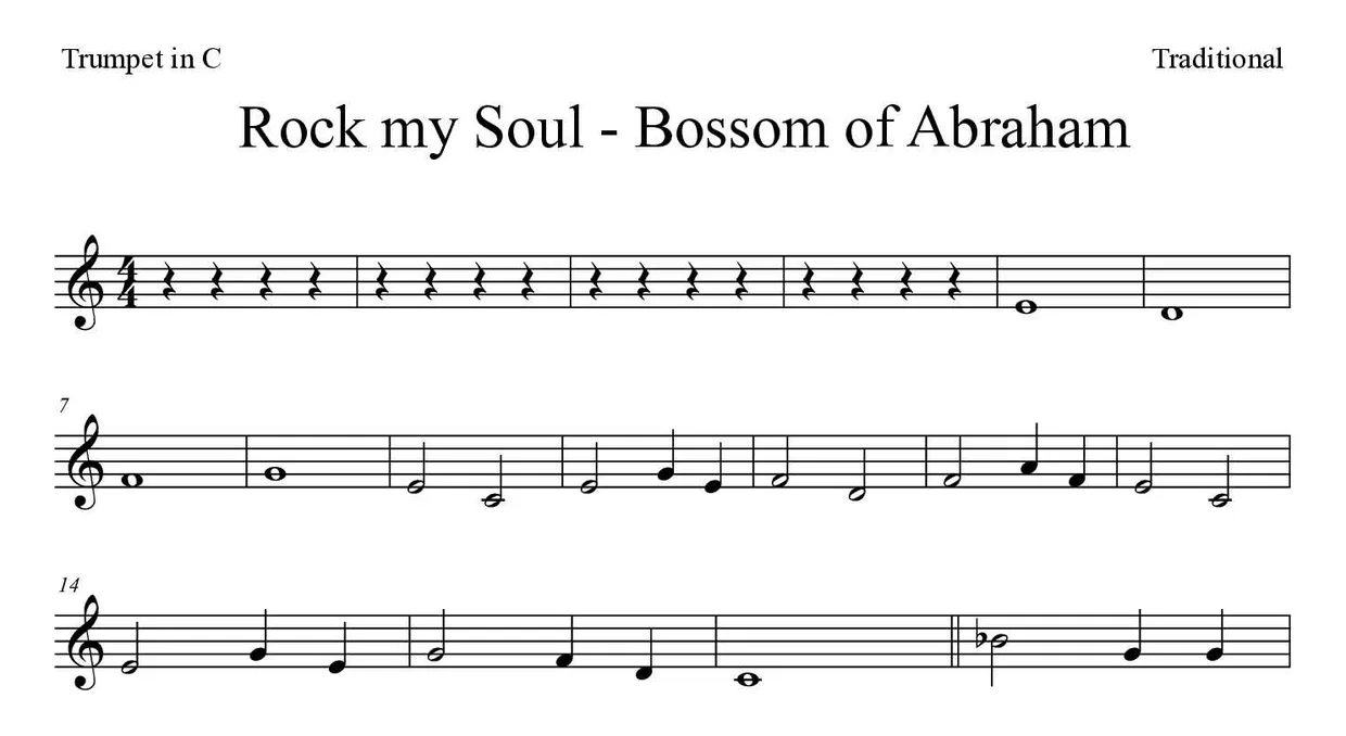 Partitura de Rock my Soul - Bossom of Abraham para trompeta en Do, primeras líneas