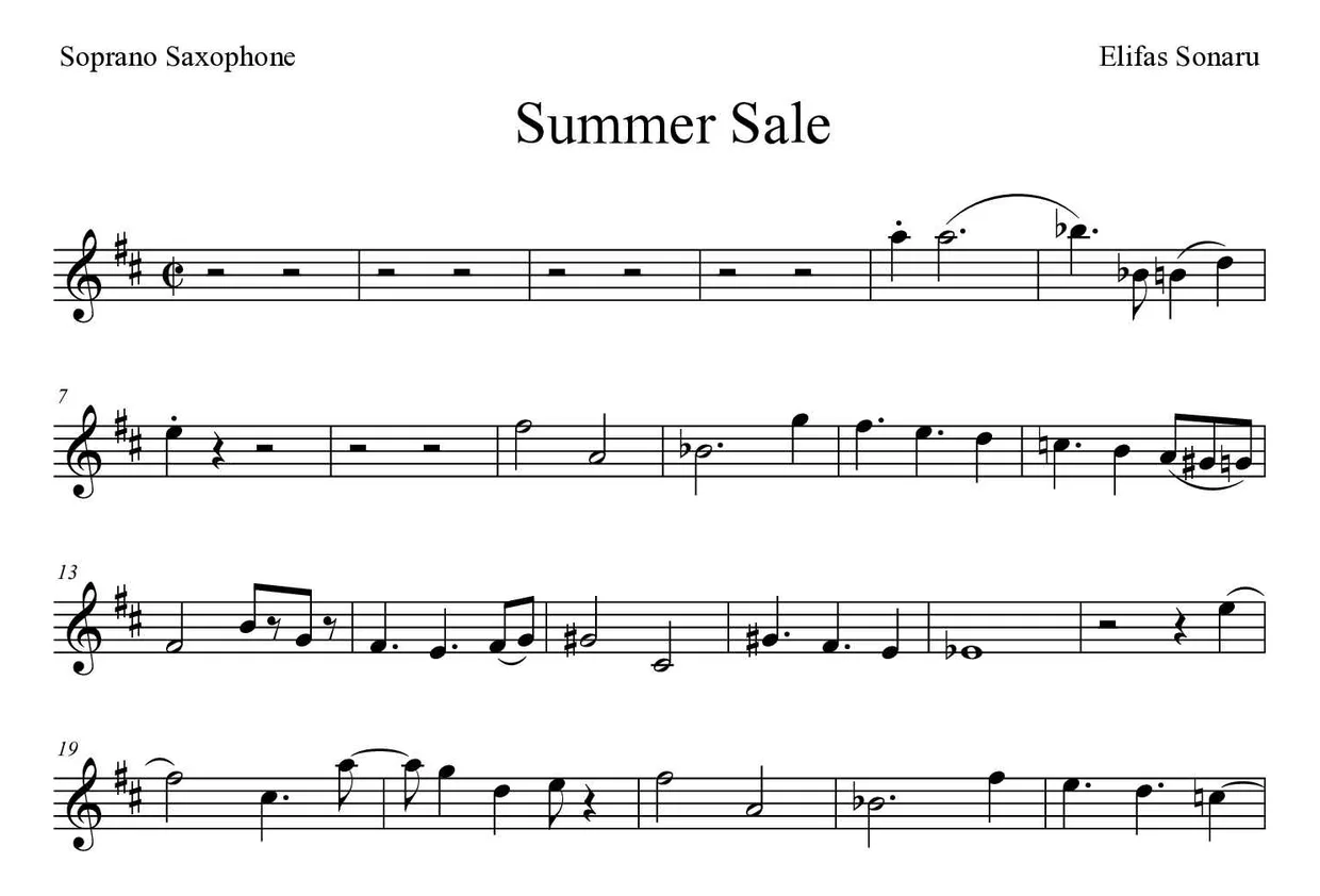Noten von Summer Sale für Sopransaxophon (Experte), erste Zeilen