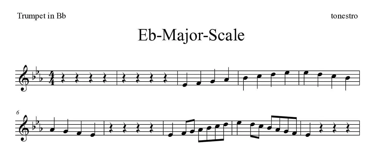 《Eb-Major-Scale》B调小号乐谱前几行