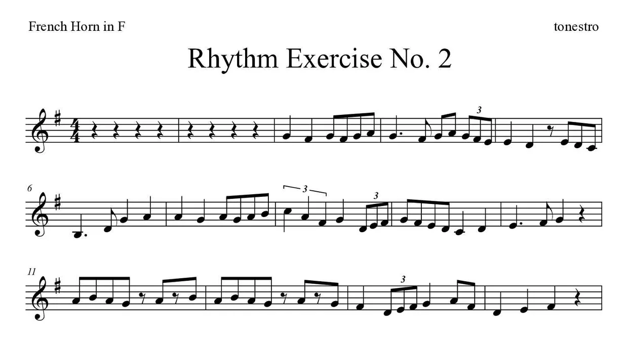 ‘Rhythm Exercise No. 2’ French Horn 악보의 첫 몇 줄