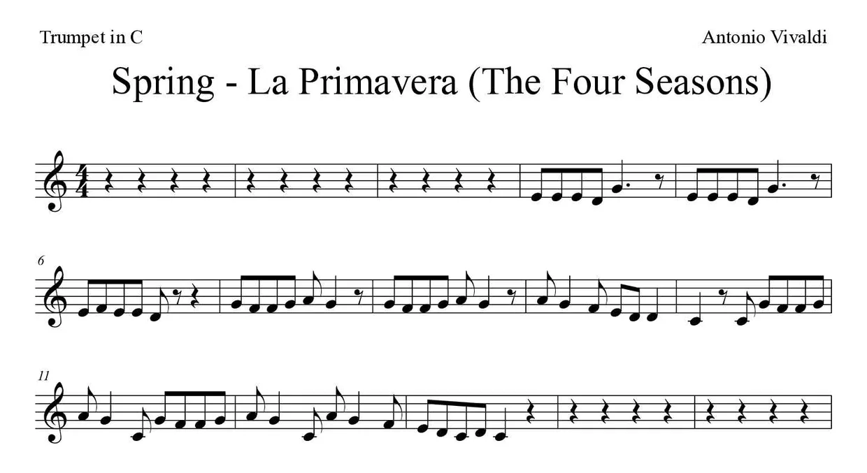 Spartito di Spring - La Primavera (The Four Seasons) per trumpet in C, prime righe