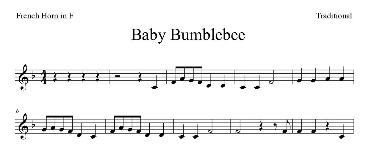 《Baby Bumblebee》法国号乐谱前几行