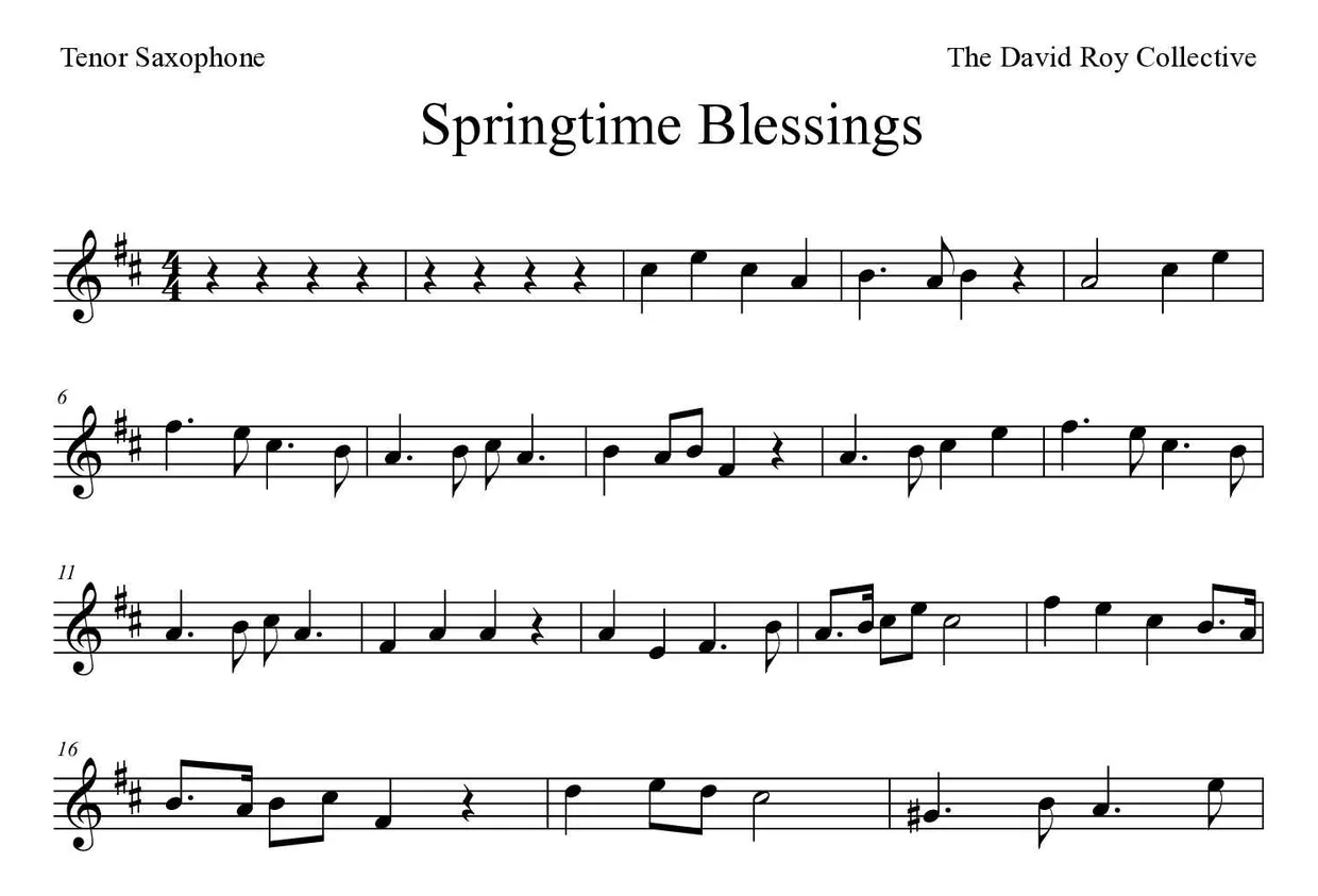 Spartito di Springtime Blessings per tenor saxophone, prime righe