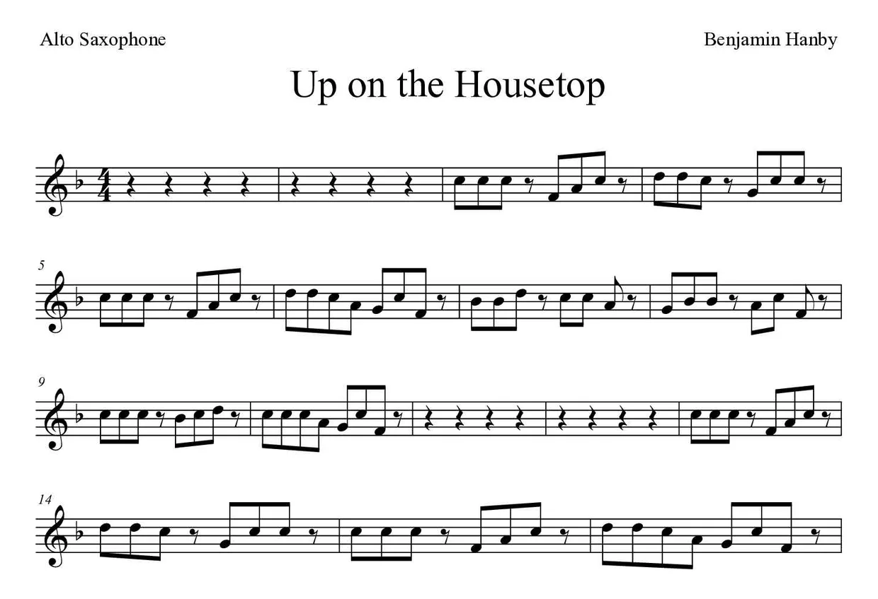 Partition de Up on the Housetop pour saxophone alto, premières lignes