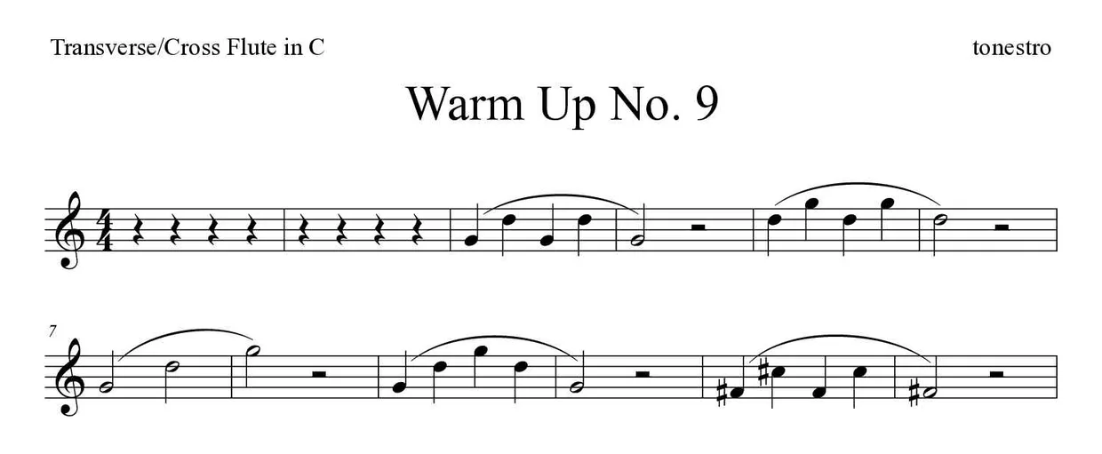 Sheet music of Warm Up No. 9 for flute (Medium), first lines