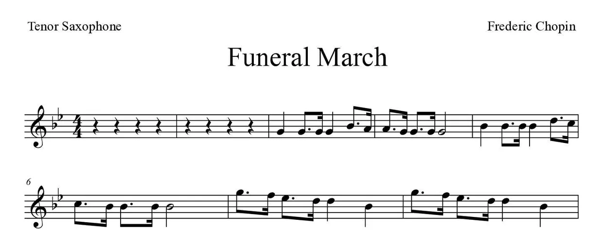 ‘Funeral March’ Tenor Saxophone 악보의 첫 몇 줄