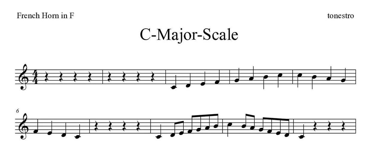 Partitura de C-Major-Scale para trompa, primeras líneas