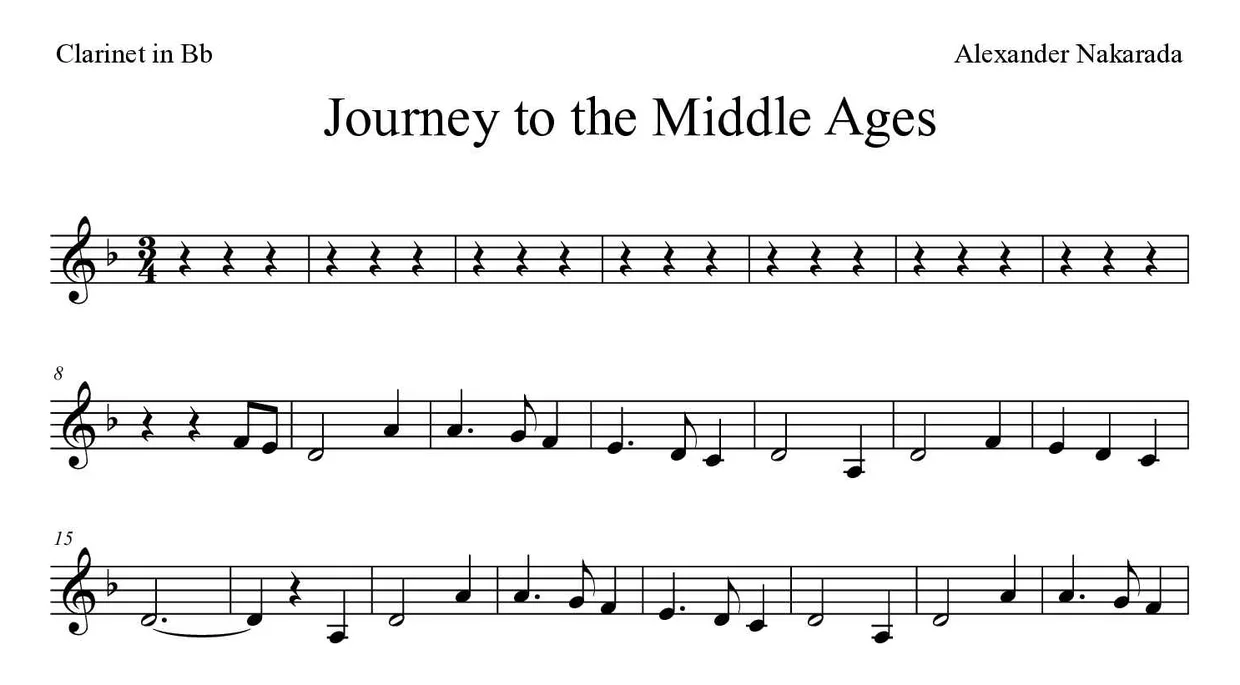 Spartito di Journey to the Middle Ages per clarinet, prime righe