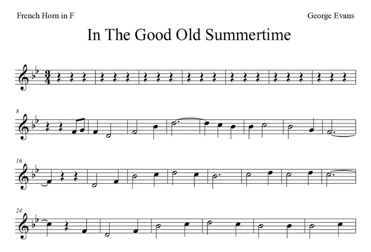 Partition de In The Good Old Summertime pour cor d'harmonie, premières lignes