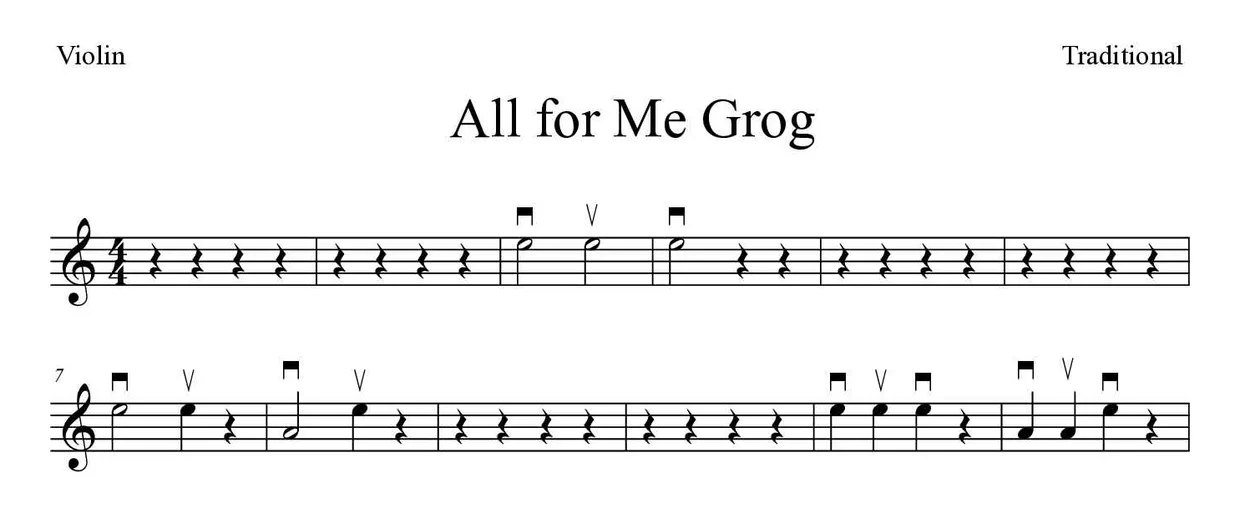 Spartito di All for Me Grog per violin, prime righe